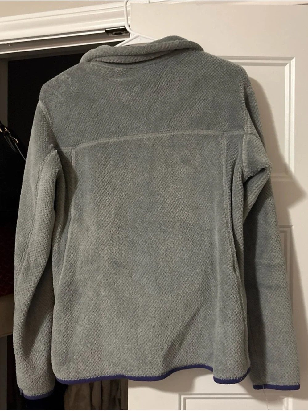 Patagonia Light Gray Fleece Jacket with Purple Accents